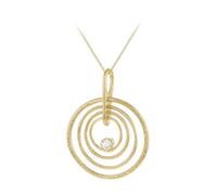 CARISSIMA Femme 9ct Or Jaune Pendentif Cercle Nested Texturé Diamant 0,05 ct avec Chaîne Curb Coupe Diamant 25 (46 cm / 18')