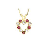 CARISSIMA Femme 9ct Or Jaune Pendentif Coeur Grenat et Cubic Zirconia sur Chaîne Curb 46 cm / 18