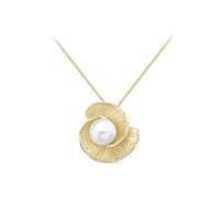 CARISSIMA Femme 9ct Or Jaune Pendentif Fleur Perle d'Eau Douce 6 mm avec Chaîne Curb Coupe Diamant 25 (46 cm / 18')