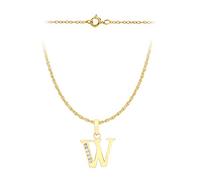 CARISSIMA Femme 9ct Or Jaune Pendentif Initiale W Cubic Zirconia 12 x 13 mm sur Chaîne Prince of Wales 0,4 mm 46 cm / 18