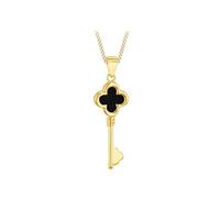 CARISSIMA Femme 9ct Or Jaune Pendentif Trèfle Onyx Noir 9 mm sur Chaîne Curb Coupe Diamant 25 (46 cm / 18')