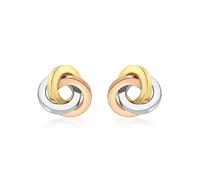 CARISSIMA Femme Boucles d’oreilles clou nœud carré en or trois couleurs 9 ct