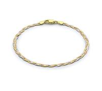 CARISSIMA Femme Bracelet tressé 3 brins facetté en or trois couleurs 9 ct de 19 cm