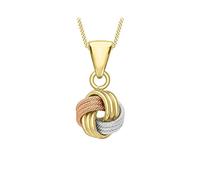CARISSIMA Femme Collier pendentif nœud poli et texturé en or trois couleurs 9 ct sur chaîne forçat 46 cm