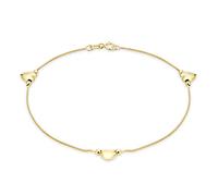 CARISSIMA Femme Or Jaune 9 ct Chevillère Three Heart Charm Box Chain de 26 cm/10,25 pouces