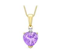 CARISSIMA Femme Or Jaune 9 ct Collier avec Pendentif Cœur Diamant et Améthyste sur Curb Chain de 46 cm/18 pouces