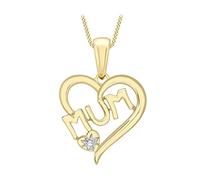 CARISSIMA Femme Or Jaune 9 ct Collier avec Pendentif Cœur 'MUM' Diamant sur Curb Chain de 46 cm/18 pouces
