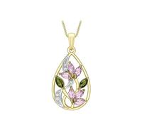 CARISSIMA Femme Or Jaune 9 ct Collier avec Pendentif Diamant et Tourmaline Verte et Rose sur Curb Chain de 46 cm/18 pouces
