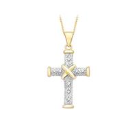 CARISSIMA Femme Or Jaune 9 ct Collier avec Pendentif Diamond Cross sur Curb Chain de 46 cm/18 pouces