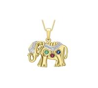 CARISSIMA Femme Or Jaune 9 ct Collier avec Pendentif Éléphant (Diamant, Saphir, Émeraude, Rubis) sur Chain de 46 cm/18 pouces
