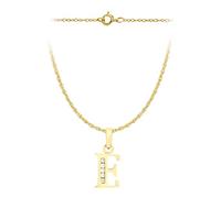 CARISSIMA Femme Or Jaune 9 ct Collier avec Pendentif Initiale E Cubic Zirconia 7 x 12 mm sur Prince of Wales Chain 0,4 mm de 46 cm/18 pouces
