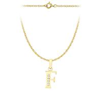 CARISSIMA Femme Or Jaune 9 ct Collier avec Pendentif Initiale F Cubic Zirconia 6 x 12 mm sur Prince of Wales Chain 0,4 mm de 46 cm/18 pouces