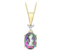 CARISSIMA Femme Or Jaune 9 ct Collier avec Pendentif Ovale Diamant et Mystic Topaz sur Curb Chain de 46 cm/18 pouces