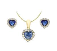 CARISSIMA Femme Or Jaune 9 ct Collier Boucles d’Oreilles et Pendentif Cœur Cluster Cubic Zirconia Bleu et Blanc sur Chain de 46 cm/18 pouces