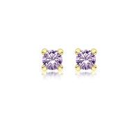 CARISSIMA Femmes 9 ct Or Jaune Améthyste 4 mm Cubic Zirconia Boucles d'Oreilles Naissance Février