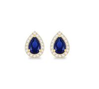 CARISSIMA Femmes 9 ct Or Jaune CZ Halo Poire Bleue Clous
