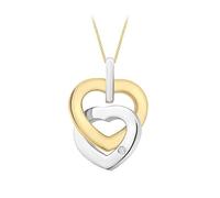 CARISSIMA Femmes Collier Double Cœur Diamanté sur Chaîne Curb Ajustable en Or 9 ct Deux Couleurs Longueur 41-46 cm