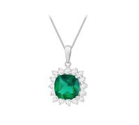 CARISSIMA Pendentif carré en or blanc 9 carats avec émeraude et zircone cubique de 8 mm x 8 mm avec 25 diamants taillés sur chaîne 46 cm