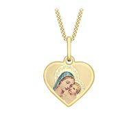 CARISSIMA Pendentif cœur Madonna et enfant en or jaune 9 ct sur chaîne curb 16" (40,5 cm)