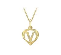 CARISSIMA Pendentif femme en or jaune 9 ct diamant initiale 'V' en forme de cœur sur chaîne curb - 46 cm / 18"