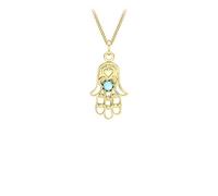 CARISSIMA Pendentif main de Hamsa turquoise 12,6 x 26,5 mm en or jaune 9 ct sur chaîne curb diamantée de 46 cm/18"