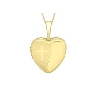 CARISSIMA Petit médaillon cœur avec croix gravée en or jaune 9 ct sur chaîne curb de 46 cm