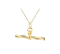 CARISSIMA pour femmes Pendentif rond barre en T 25 mm avec 3 anneaux en or jaune 9 carats et chaîne gourmette 46 cm (18 pouces)