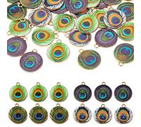 Carkio Lot de 40 pendentifs en forme de plumes de paon de 17 mm en émail pour loisirs créatifs, bijoux, bracelets, colliers, boucles d'oreilles, porte-clés, décorations