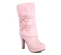 Carkuolary Femmes Hiver rose Fourrure Christmas Bottines Bow Decor Side Zipper Fourrure Closure Chunky High Heel Santa Bottes Bottes de Neige pour femme Filles Dames rose Taille 38