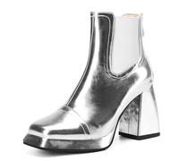 Carkuolary Womens Mode Side Zipper Argent Chaussons Chunky Heel Bottines Disco Costume Hiver Chaussures pour femme Filles Dames Taille 37