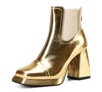 Carkuolary Womens Mode Side Zipper or Chaussons Chunky Heel Bottines Disco Costume Hiver Chaussures pour femme Filles Dames Taille 38.5