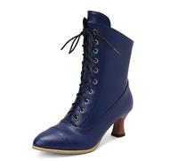 Carkuolary Womens Vintage Lacets Calf Length Victorian Bottes Cuir Souple Louis XV Steampunk gothique Bottes pour femme Filles Dames bleu Taille 36