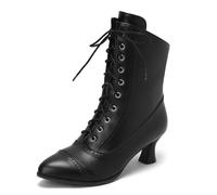 Carkuolary Womens Vintage Lacets Calf Length Victorian Bottes Cuir Souple Louis XV Steampunk gothique Bottes pour femme Filles Dames Noir Taille 34