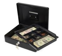 CARL Grande caisse à monnaie verrouillable en métal avec plateau à billets, boîte verrouillable, noir