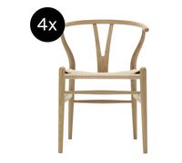 Carl Hansen & Søn Set de 4 chaises CH24 Y Wishbone - chêne savonné - tressage naturel