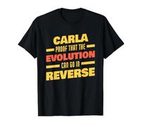 Carla Evolution Peut Aller à l'envers Un nom Amusant de Carla T-Shirt Graphique avec Valeur, Homme, Noir, L