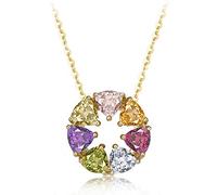 Carleen Femme Collier en Solide Or Jaune 585/1000 avec Naturelle Pierres Précieuses Multiples Cercle Rond Pendentif Bijoux pour Femme - Chaîne 40 + 5 cm