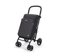 Carlett - Chariot de Courses, Chariot de supermarché Pliable avec 4 Roues, résistant à la Pluie et Une Grande capacité de 32kg, Sac Principal de 64L, glacière de 12L et Poche arrière - Couleur Noir