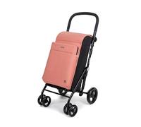 Carlett - Chariot de Courses, Chariot de supermarché Pliable avec 4 Roues, résistant à la Pluie et Une Grande capacité de 32kg, Sac Principal de 64L, glacière de 12L et Poche arrière - Couleur Saumon