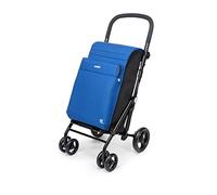 Carlett - Chariot de Courses, Chariot de supermarché Pliable avec 4 Roues, résistant à la Pluie et Une Grande capacité de 32kg, Sac Principal de 64L, glacière de 12L et Poche arrière - Couleur Bleu