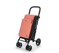 Carlett - Chariot de courses, chariot pliable pour supermarché, avec 4 roues résistantes à la pluie et une grande capacité de 25 kg, sac principal de 50 L, thermique de 10 L et poche arrière - Couleur saumon.