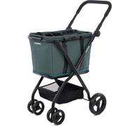 Carlett Chariot de Courses Pliable 4 Roues, Sac Ample et Amovible 50 L-75 L, Poignée Réglable, Frein de Sécurité, Corbeille Convertible en Sac, Résistant à l’Eau, Housse de Pluie, Cube S, Verte