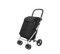 Carlett - Chariot de courses, Chariot de supermarché pliable avec 4 roues, résistant à la pluie et une grande capacité de 32kg, sac principal de 64L, glacière de 10,5L et poche arrière - Couleur Noir