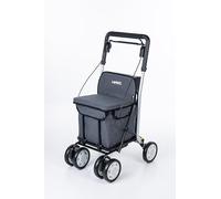 Carlett - Chariot de supermarché - Homologué médical - Siège avec Dossier intégré - 4 Roues à 3 Positions - Capacité 15 kg - Sac Amovible 29L - Couleur Gris