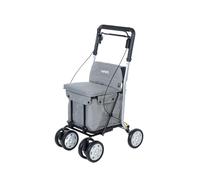 Carlett - Chariot de supermarché - homologué médical - siège avec Dossier intégré - 4 Roues à 3 Positions - capacité 15 kg - Sac Amovible 29L - Couleur Gris Clair