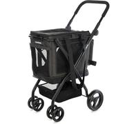Carlett Chariot pour Animaux 3 en 1, Roues Pivotantes 360°, Résistant à l’Eau, Transporteur Compatible Siège Auto, Housse de Pluie et Sangle de Sécurité, Cube P, Noir