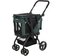Carlett Chariot pour Animaux 3 en 1, Roues Pivotantes 360°, Résistant à l’Eau, Transporteur Compatible Siège Auto, Housse de Pluie et Sangle de Sécurité, Cube P, Verte