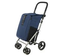 Carlett - Classic Duo Lett430 | Chariot de Courses Pliable | Chariot de supermarché à 4 Roues | Guidon réglable et Frein de sécurité | Sac Extensible 53L + Sac Isotherme 10 L | Denim