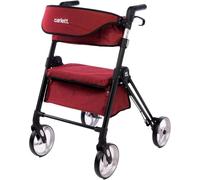 Carlett Déambulateur avec Siège et Dossier Amovibles, Produit Médical Homologué UE, Panier Supérieur et Inférieur, Grandes Roues, Double Frein, Poignée Réglable, Robuste, Lett Ride, Rouge