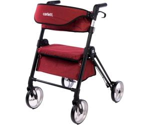 Carlett Déambulateur avec Siège et Dossier Amovibles, Produit Médical Homologué UE, Panier Supérieur et Inférieur, Grandes Roues, Double Frein, Poignée Réglable, Robuste, Lett Ride, Rouge